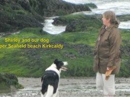 20 Shirley and our dog Jasper on Seafield beach, Kirkcaldy